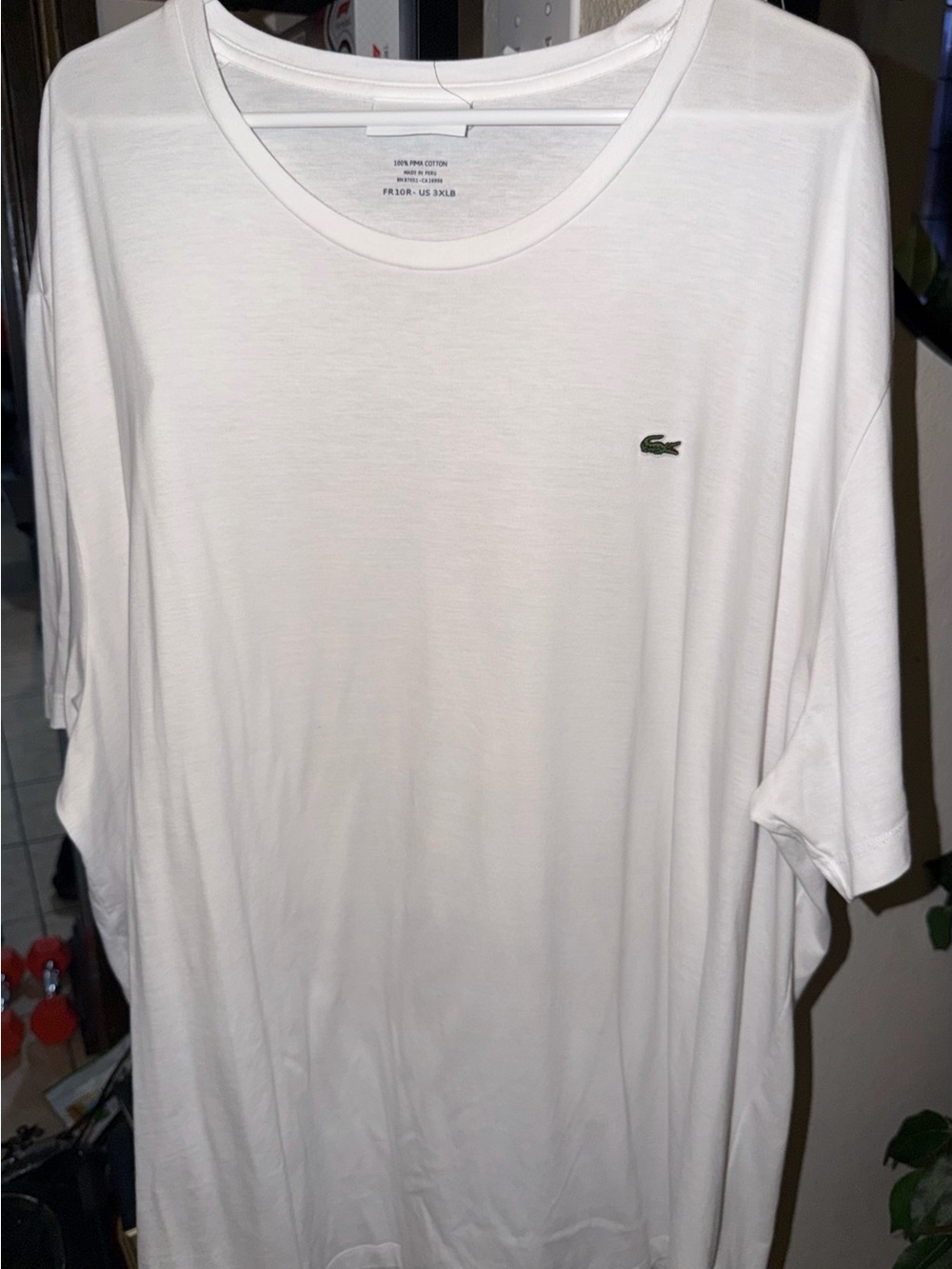 Lacoste White Short Sleeve Crew Neck Tee with Green Croc Logo 3XL Big